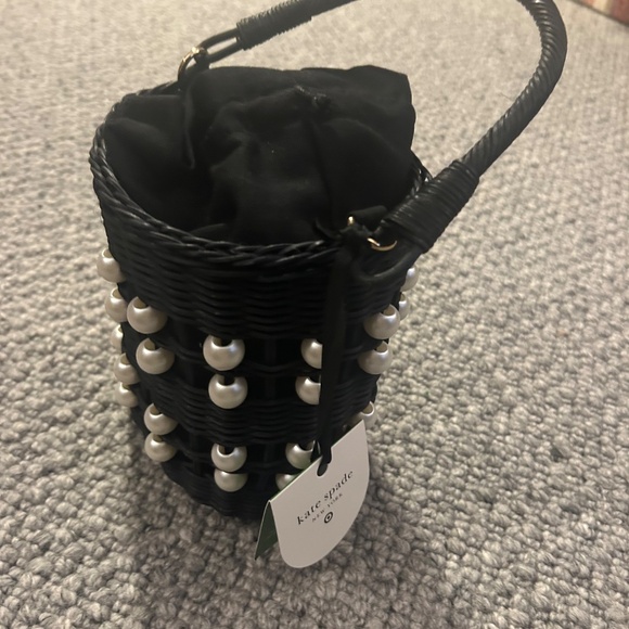 Kate Spade Target Pearl Embellished Black Woven Basket Bucket Bag Purse NWT - Picture 9 of 9